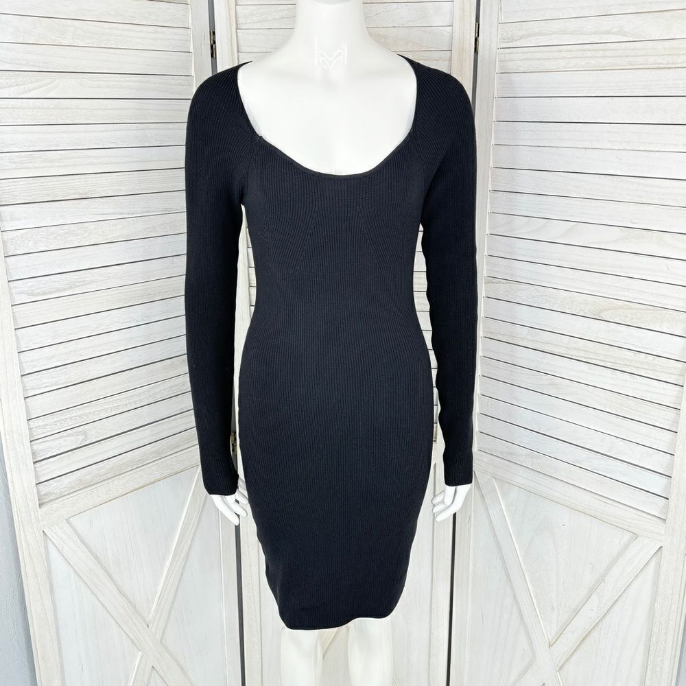 Cotton On Ribbed Knit Sweater Sheath Dress Black XS Long Sleeve Scoop
